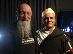 Minimalist composer Terry Riley, in town for his own performances in Tokyo that week, came straight from the airport to the studio to check out the set and meet the Masters. Pictured: Master Musicians Of Joujouka group leader Ahmed El Attar with Terry Riley.